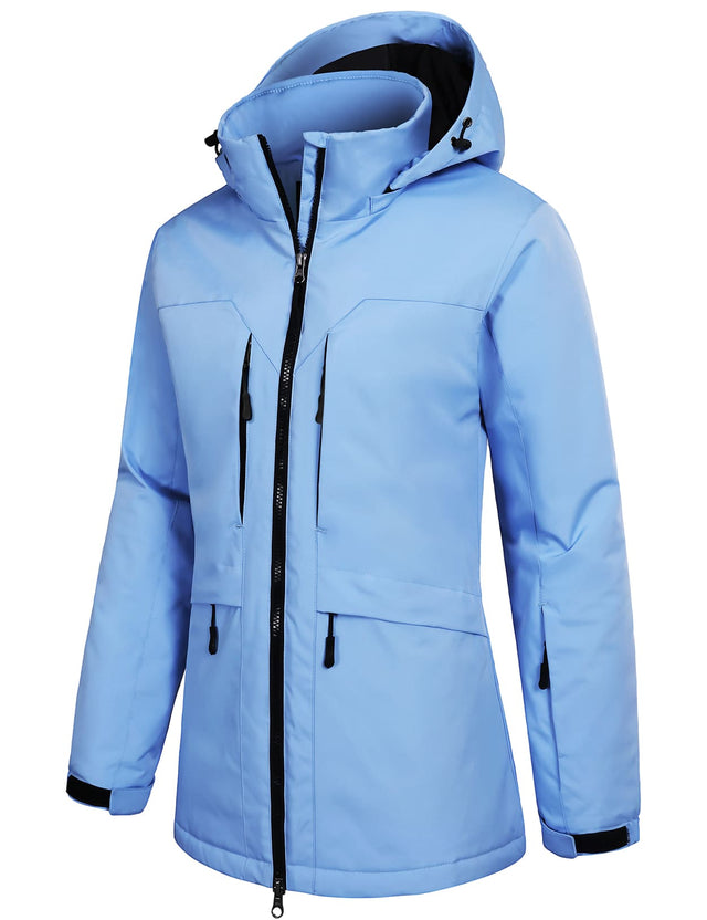 GEMYSE Women's Ski Jacket Waterproof Winter Snow Coat Warm Hooded Windbreaker Snowboarding Windproof Rain Jacket