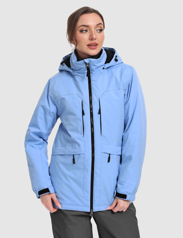 GEMYSE Women's Ski Jacket Waterproof Winter Snow Coat Warm Hooded Windbreaker Snowboarding Windproof Rain Jacket