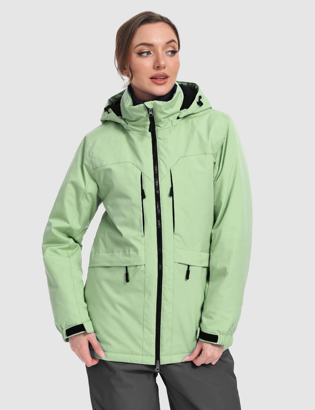 GEMYSE Women's Ski Jacket Waterproof Winter Snow Coat Warm Hooded Windbreaker Snowboarding Windproof Rain Jacket
