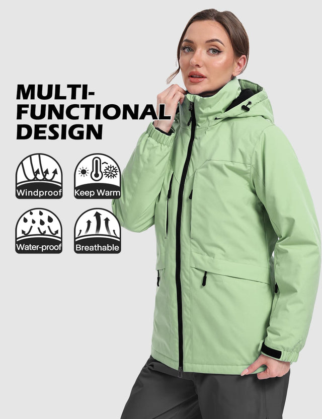 GEMYSE Women's Ski Jacket Waterproof Winter Snow Coat Warm Hooded Windbreaker Snowboarding Windproof Rain Jacket