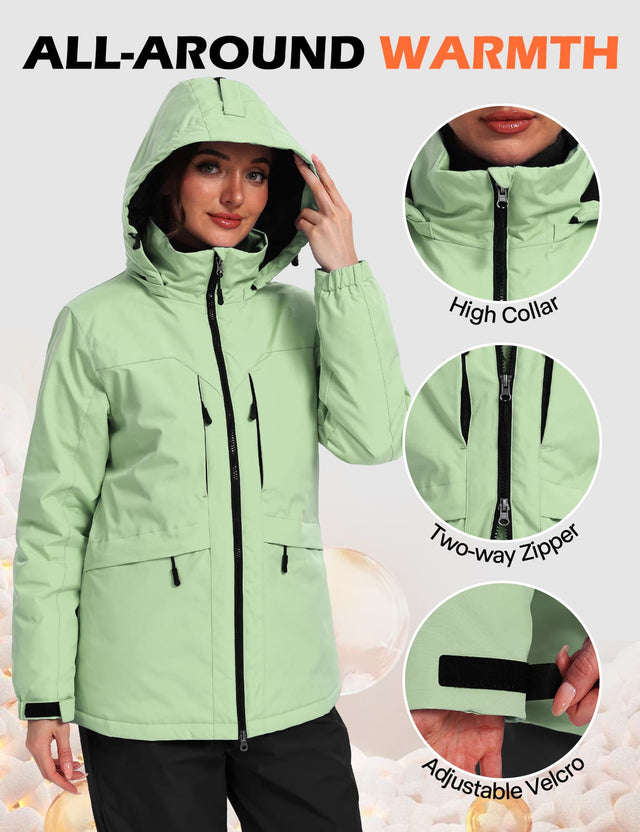 GEMYSE Women's Ski Jacket Waterproof Winter Snow Coat Warm Hooded Windbreaker Snowboarding Windproof Rain Jacket