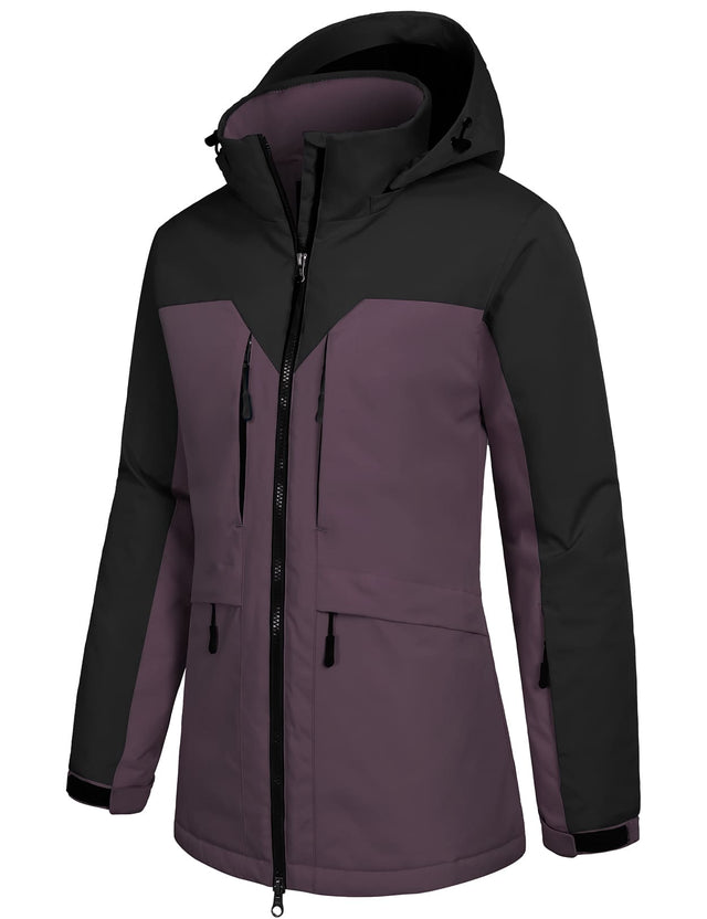 GEMYSE Women's Ski Jacket Waterproof Winter Snow Coat Warm Hooded Windbreaker Snowboarding Windproof Rain Jacket