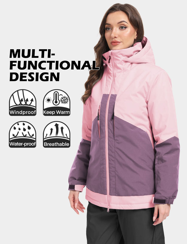 GEMYSE Women's Ski Jacket Waterproof Snow Jacket Windproof Warm Winter Coat Hooded Snowboarding Windbreaker