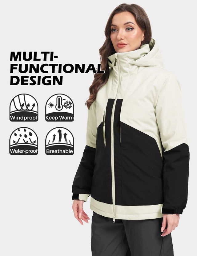 GEMYSE Women's Ski Jacket Waterproof Snow Jacket Windproof Warm Winter Coat Hooded Snowboarding Windbreaker