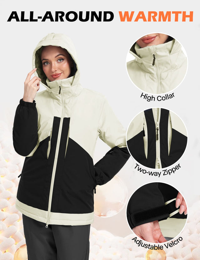 GEMYSE Women's Ski Jacket Waterproof Snow Jacket Windproof Warm Winter Coat Hooded Snowboarding Windbreaker