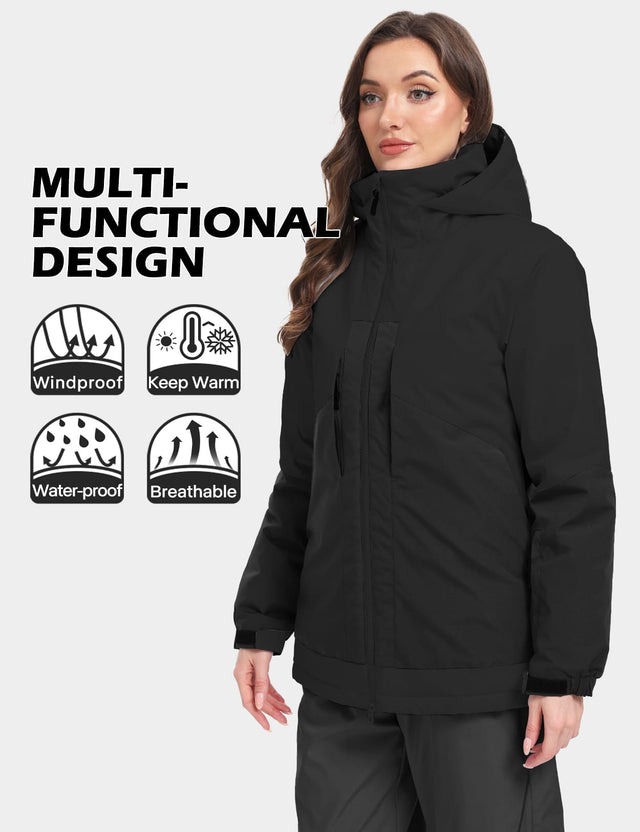 GEMYSE Women's Ski Jacket Waterproof Snow Jacket Windproof Warm Winter Coat Hooded Snowboarding Windbreaker