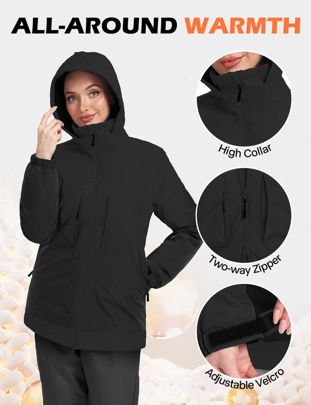 GEMYSE Women's Ski Jacket Waterproof Snow Jacket Windproof Warm Winter Coat Hooded Snowboarding Windbreaker