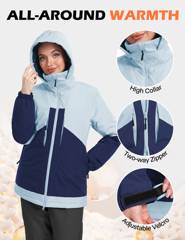 GEMYSE Women's Ski Jacket Waterproof Snow Jacket Windproof Warm Winter Coat Hooded Snowboarding Windbreaker