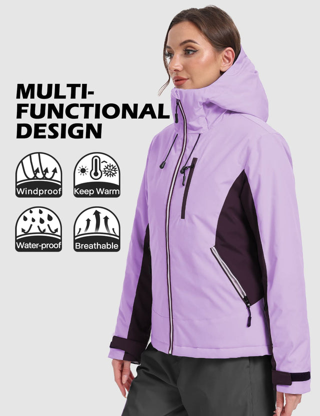 GEMYSE Women's Waterproof Winter Jacket Ski Snow Jacket Windproof Warm Rain Coat Insulated Sonwboard Hooded Jacket