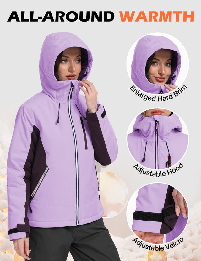 GEMYSE Women's Waterproof Winter Jacket Ski Snow Jacket Windproof Warm Rain Coat Insulated Sonwboard Hooded Jacket
