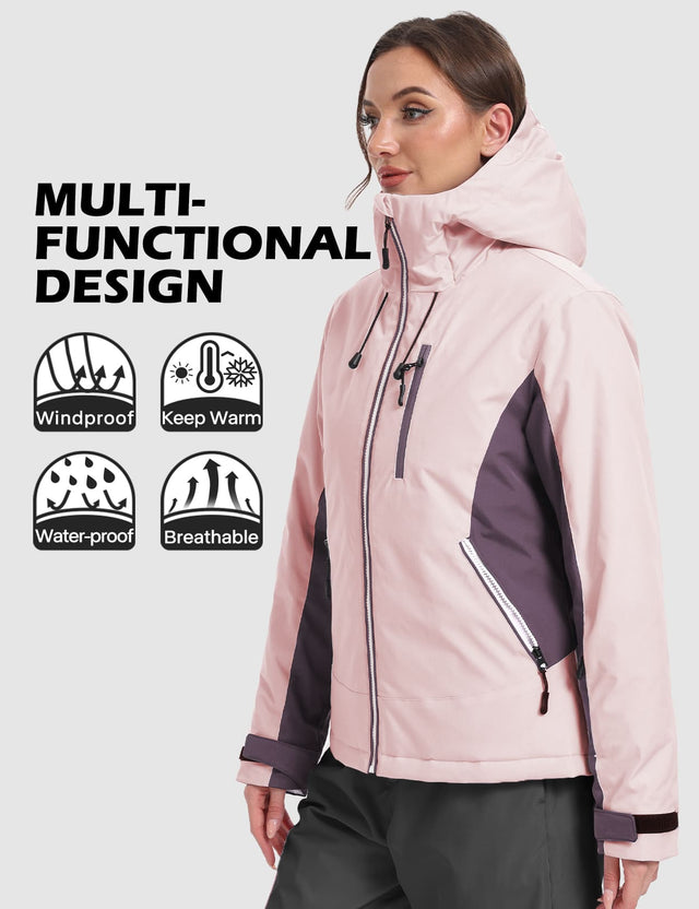 GEMYSE Women's Waterproof Winter Jacket Ski Snow Jacket Windproof Warm Rain Coat Insulated Sonwboard Hooded Jacket