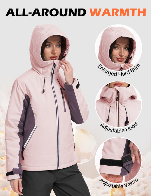 GEMYSE Women's Waterproof Winter Jacket Ski Snow Jacket Windproof Warm Rain Coat Insulated Sonwboard Hooded Jacket