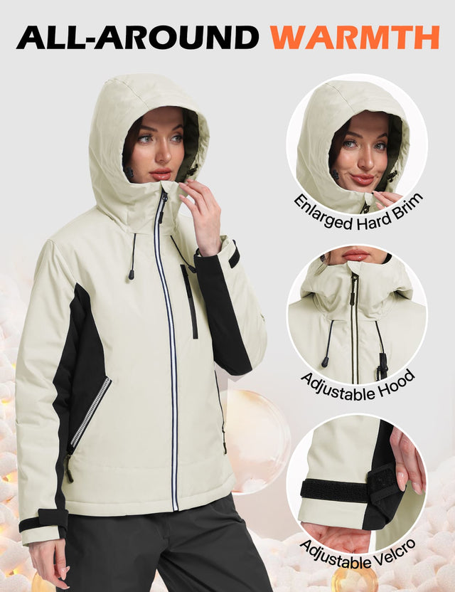 GEMYSE Women's Waterproof Winter Jacket Ski Snow Jacket Windproof Warm Rain Coat Insulated Sonwboard Hooded Jacket