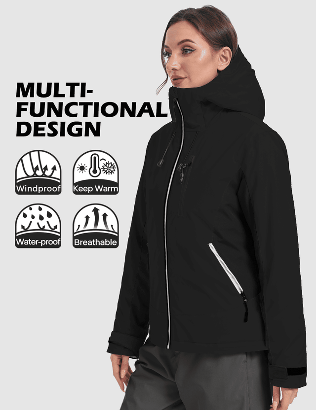GEMYSE Women's Waterproof Winter Jacket Ski Snow Jacket Windproof Warm Rain Coat Insulated Sonwboard Hooded Jacket