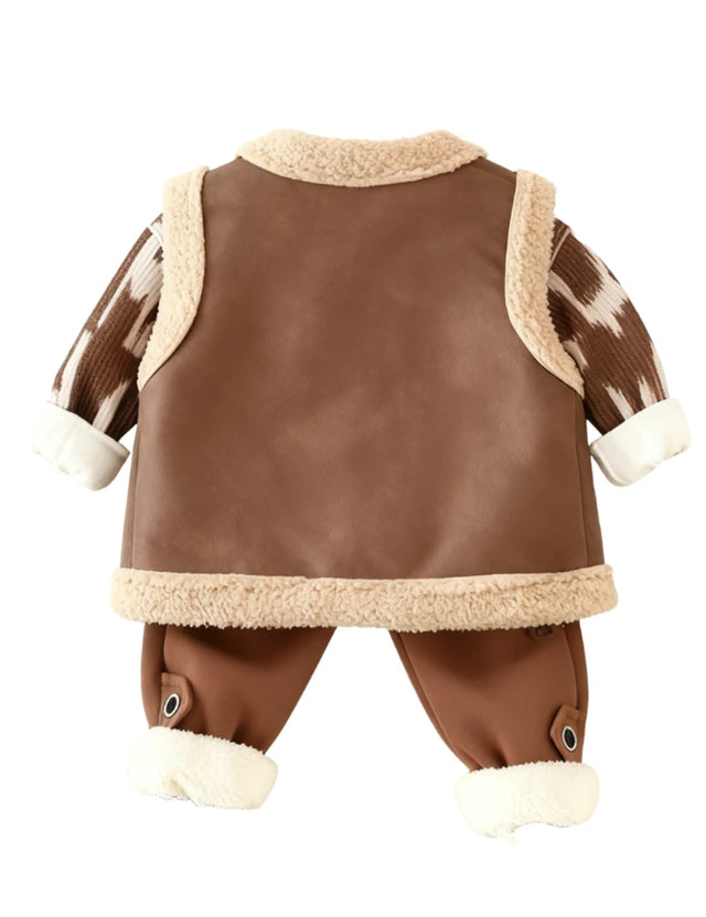 GEMYSE Toddler Clothes Sets 3-Piece : Faux-Fur Vest + Jackets + Pants Outfit for Baby Boys Girls, Fall Winter Baby Clothing Set