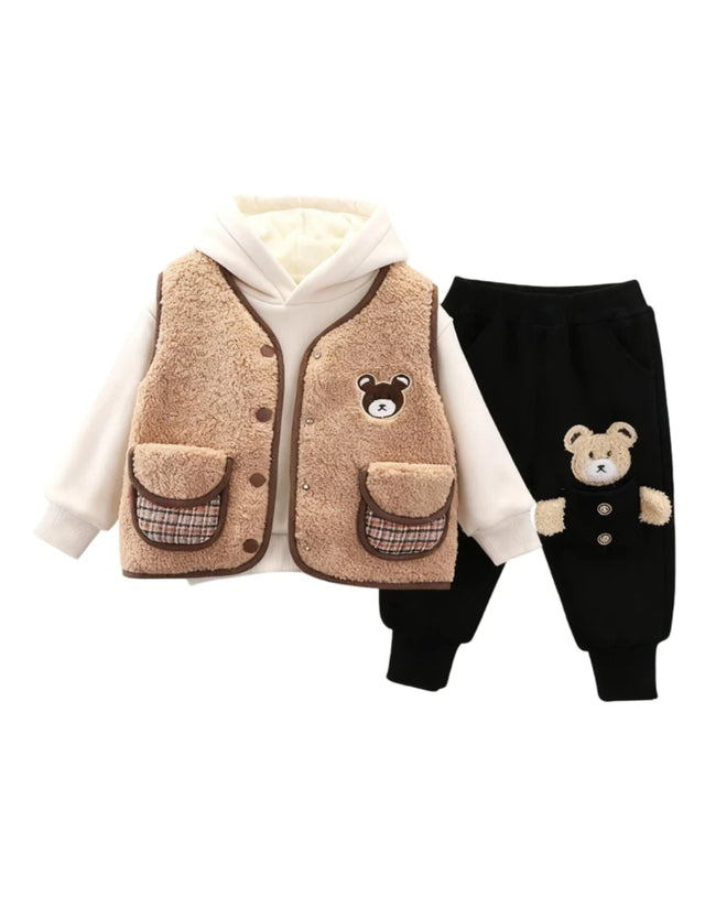 GEMYSE Toddler Clothes Sets 3-Piece : Faux-Fur Vest + Jackets + Pants Outfit for Baby Boys Girls, Fall Winter Baby Clothing Set
