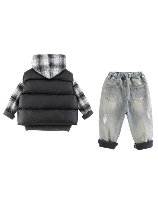 GEMYSE Toddler Clothes Sets 3-Piece : Faux-Fur Vest + Jackets + Pants Outfit for Baby Boys Girls, Fall Winter Baby Clothing Set