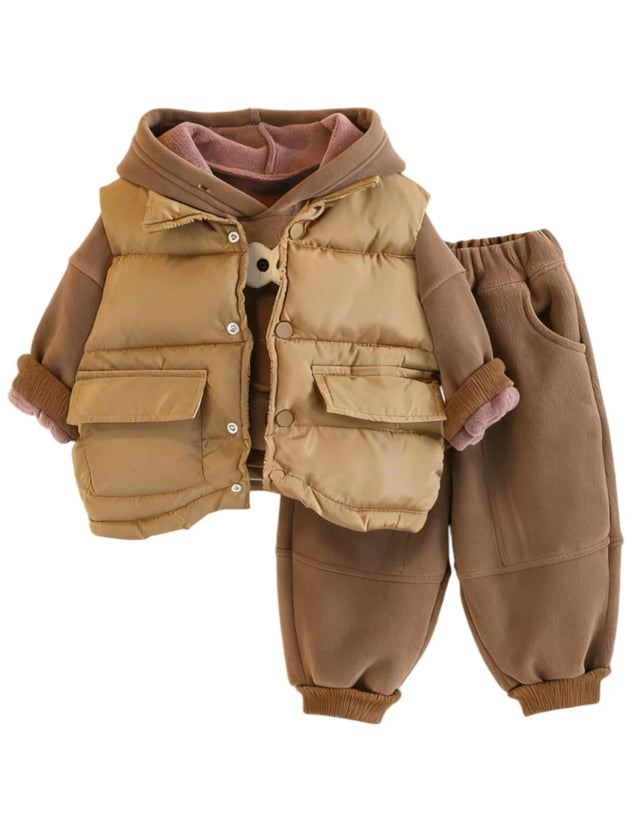 GEMYSE Toddler Clothes Sets 3-Piece : Faux-Fur Vest + Jackets + Pants Outfit for Baby Boys Girls, Fall Winter Baby Clothing Set