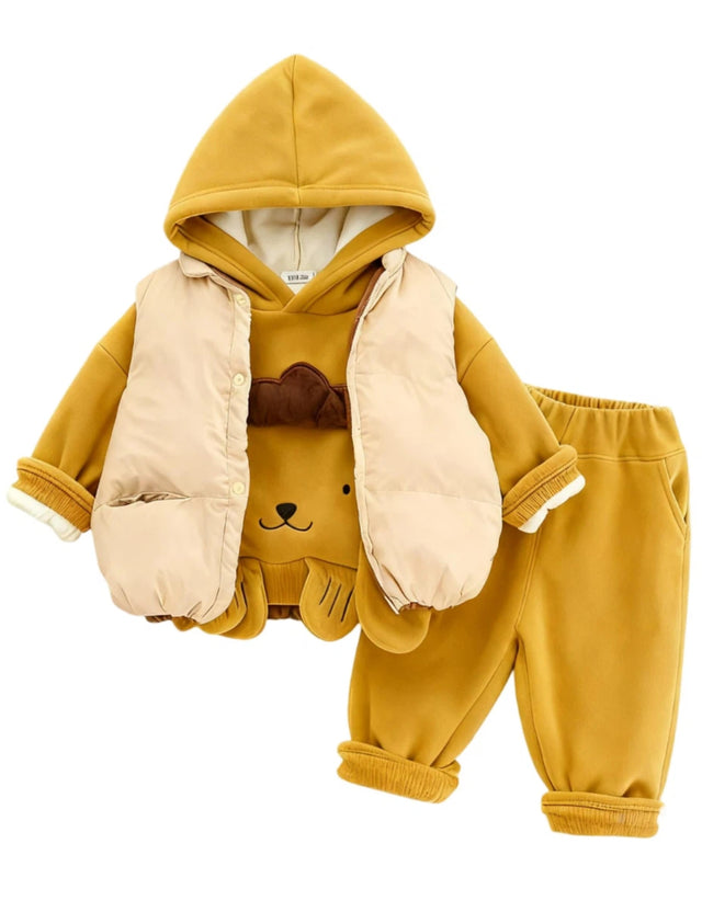 GEMYSE Toddler Clothes Sets 3-Piece : Faux-Fur Vest + Jackets + Pants Outfit for Baby Boys Girls, Fall Winter Baby Clothing Set