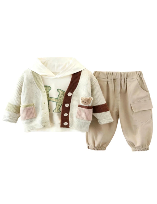 GEMYSE Toddler Clothes Sets 3-Piece : Coat + Sweatshirt + Pants Outfit for Baby Boys Girls, Winter Toddler Boy Clothing Set