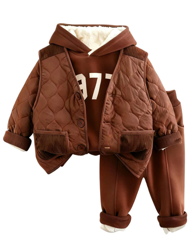 GEMYSE Toddler Clothes Sets 3-Piece : Coat + Sweatshirt + Pants Outfit for Baby Boys Girls, Winter Toddler Boy Clothing Set