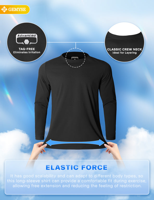 GEMYSE Men's Long Sleeve Shirts Sun Protection Athletic Breathable Moisture Wicking Rash Guard Shirt for Fishing Workout