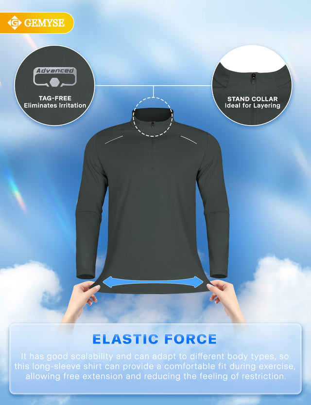 GEMYSE Men's Quarter Zip Pullover Long Sleeve Running Shirt 1/4 Zip Quick Dry Athletic Workout Shirts