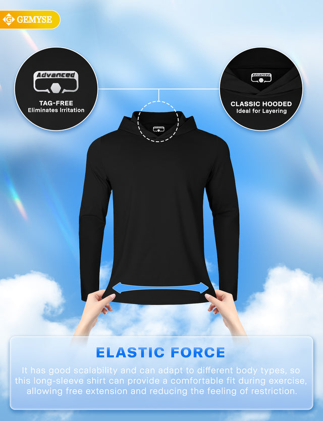 GEMYSE Sun Shirt UPF 50+ Men's Fishing Long Sleeve UV Protection Hoodie Hiking Rash Guard Athletic Running