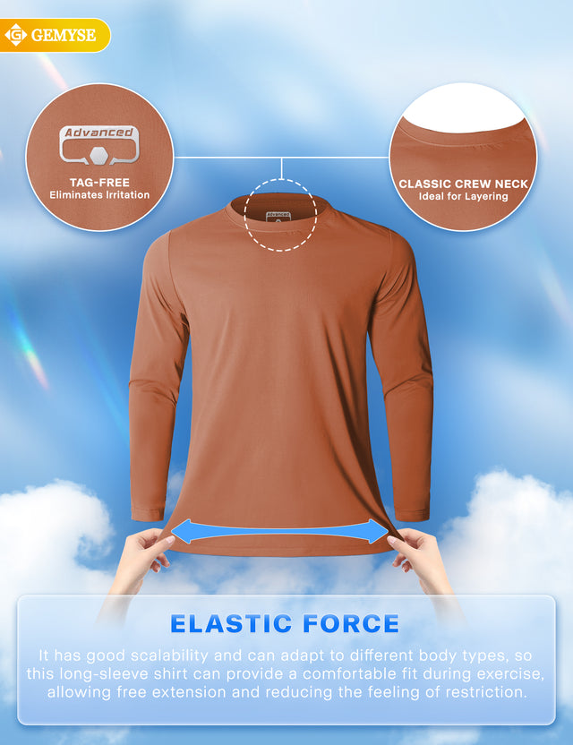 GEMYSE Men's Long Sleeve Shirts Sun Protection Athletic Breathable Moisture Wicking Rash Guard Shirt for Fishing Workout