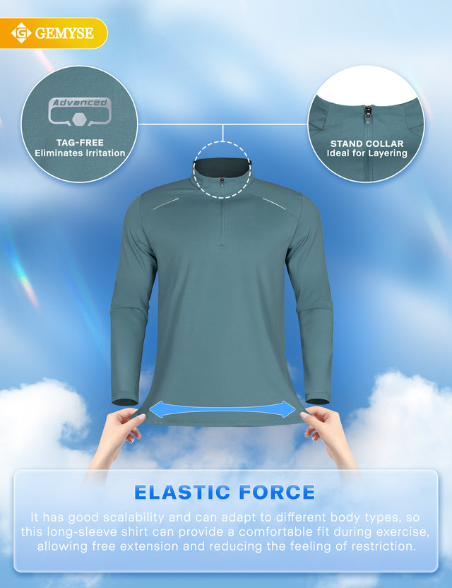 GEMYSE Men's Quarter Zip Pullover Long Sleeve Running Shirt 1/4 Zip Quick Dry Athletic Workout Shirts