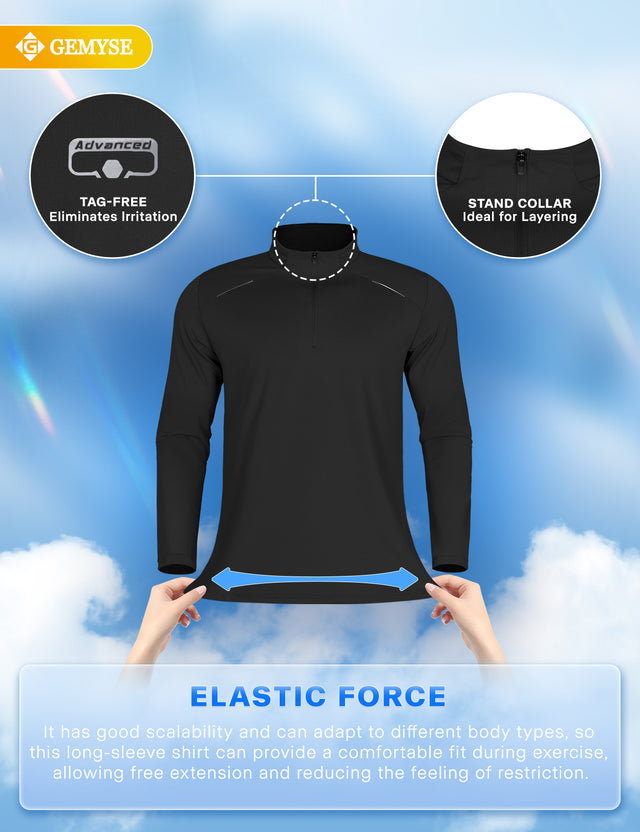 GEMYSE Men's Quarter Zip Pullover Long Sleeve Running Shirt 1/4 Zip Quick Dry Athletic Workout Shirts