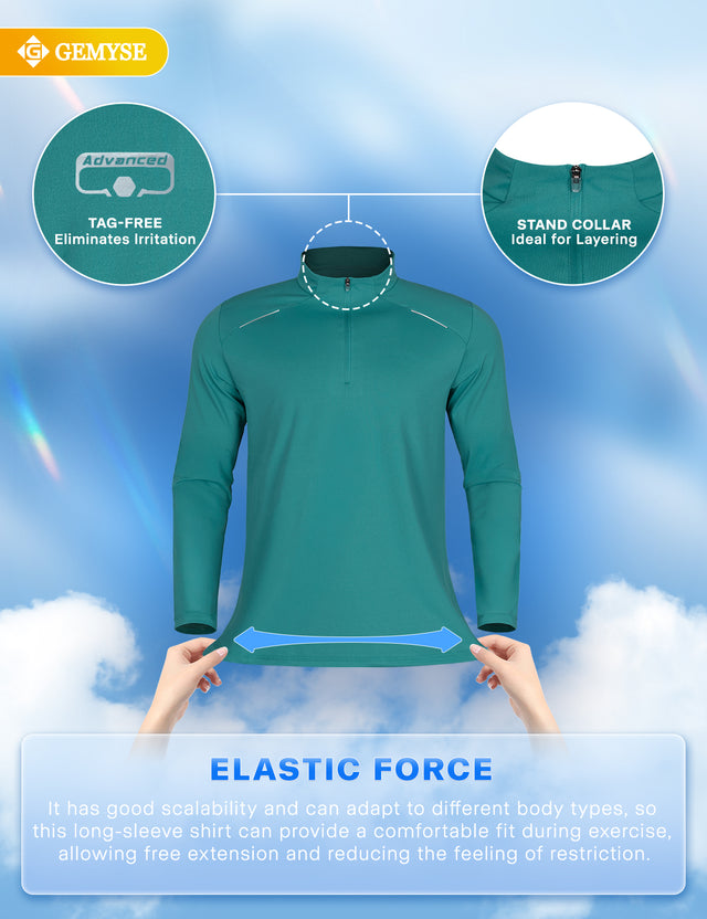 GEMYSE Men's Quarter Zip Pullover Long Sleeve Running Shirt 1/4 Zip Quick Dry Athletic Workout Shirts