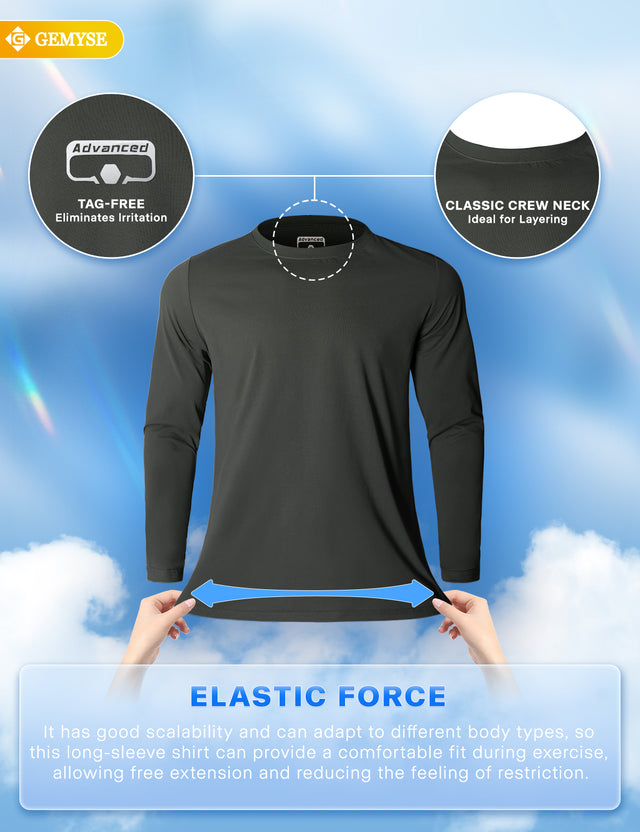 GEMYSE Men's Long Sleeve Shirts Sun Protection Athletic Breathable Moisture Wicking Rash Guard Shirt for Fishing Workout