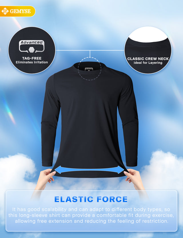 GEMYSE Men's Long Sleeve Shirts Sun Protection Athletic Breathable Moisture Wicking Rash Guard Shirt for Fishing Workout