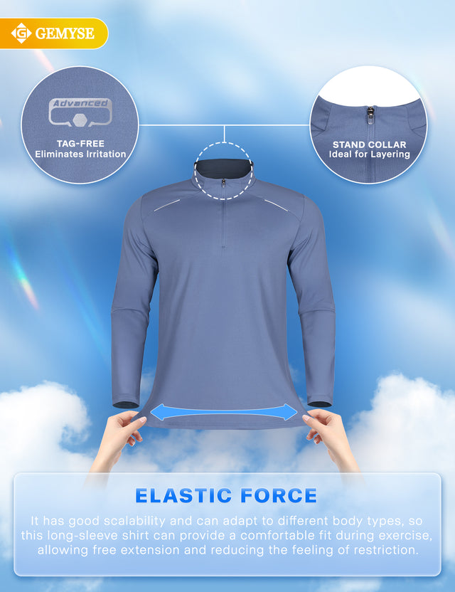 GEMYSE Men's Quarter Zip Pullover Long Sleeve Running Shirt 1/4 Zip Quick Dry Athletic Workout Shirts