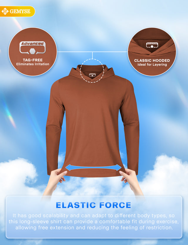 GEMYSE Sun Shirt UPF 50+ Men's Fishing Long Sleeve UV Protection Hoodie Hiking Rash Guard Athletic Running