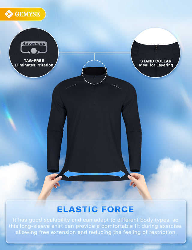 GEMYSE Men's Quarter Zip Pullover Long Sleeve Running Shirt 1/4 Zip Quick Dry Athletic Workout Shirts