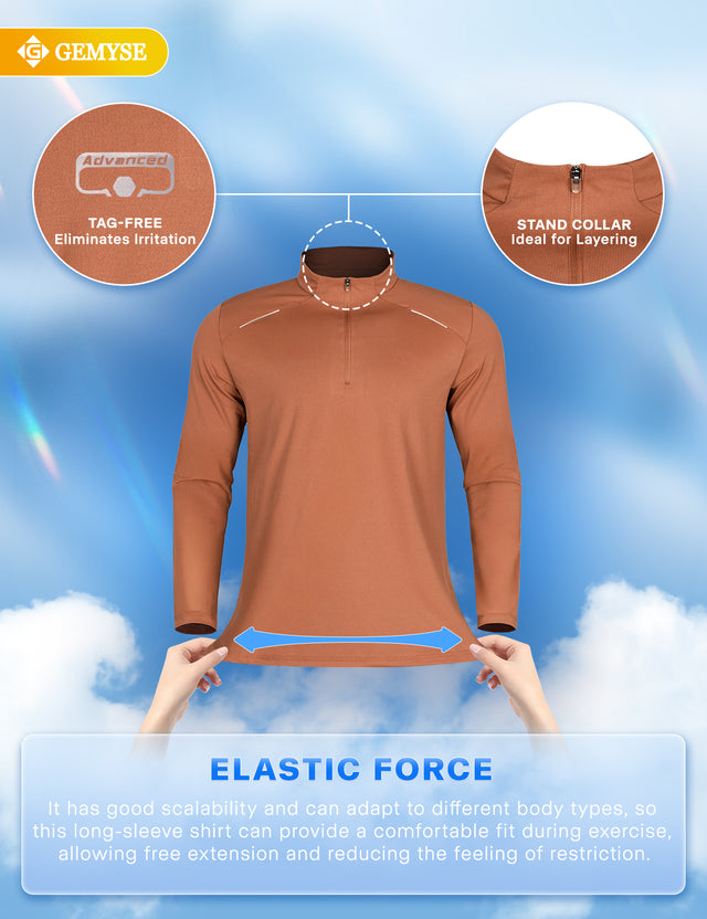 GEMYSE Men's Quarter Zip Pullover Long Sleeve Running Shirt 1/4 Zip Quick Dry Athletic Workout Shirts