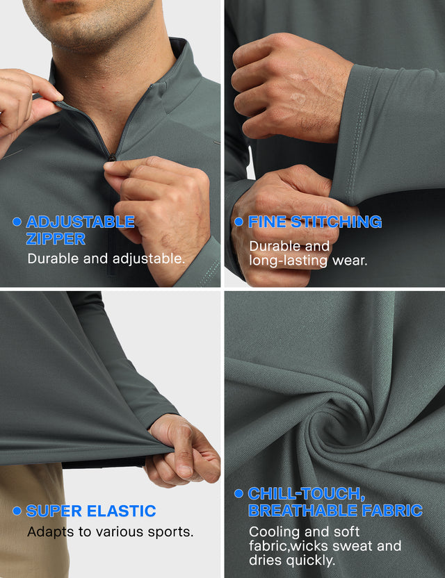 GEMYSE Men's Quarter Zip Pullover Long Sleeve Running Shirt 1/4 Zip Quick Dry Athletic Workout Shirts