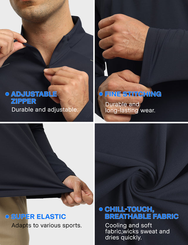GEMYSE Men's Quarter Zip Pullover Long Sleeve Running Shirt 1/4 Zip Quick Dry Athletic Workout Shirts