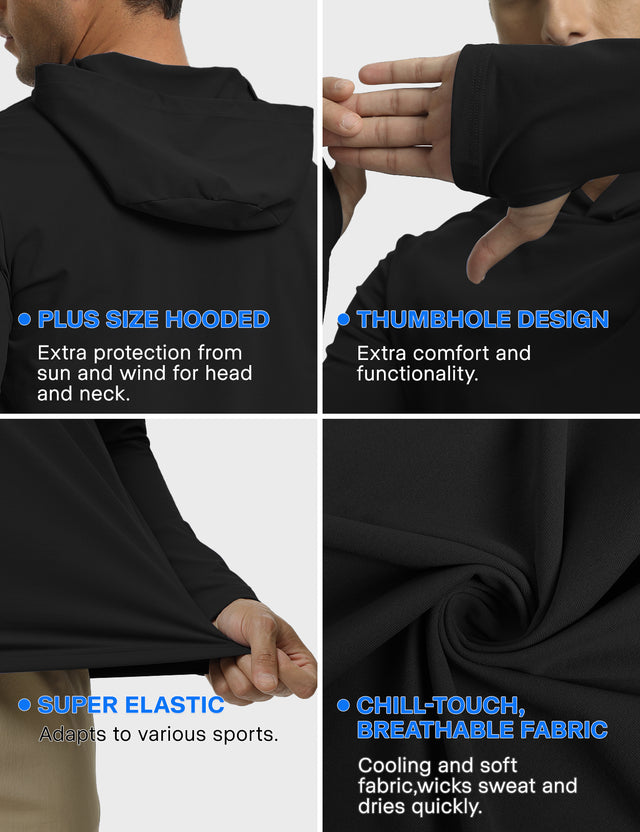 GEMYSE Sun Shirt UPF 50+ Men's Fishing Long Sleeve UV Protection Hoodie Hiking Rash Guard Athletic Running