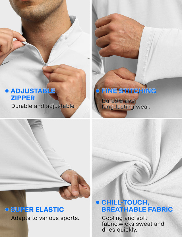 GEMYSE Men's Quarter Zip Pullover Long Sleeve Running Shirt 1/4 Zip Quick Dry Athletic Workout Shirts