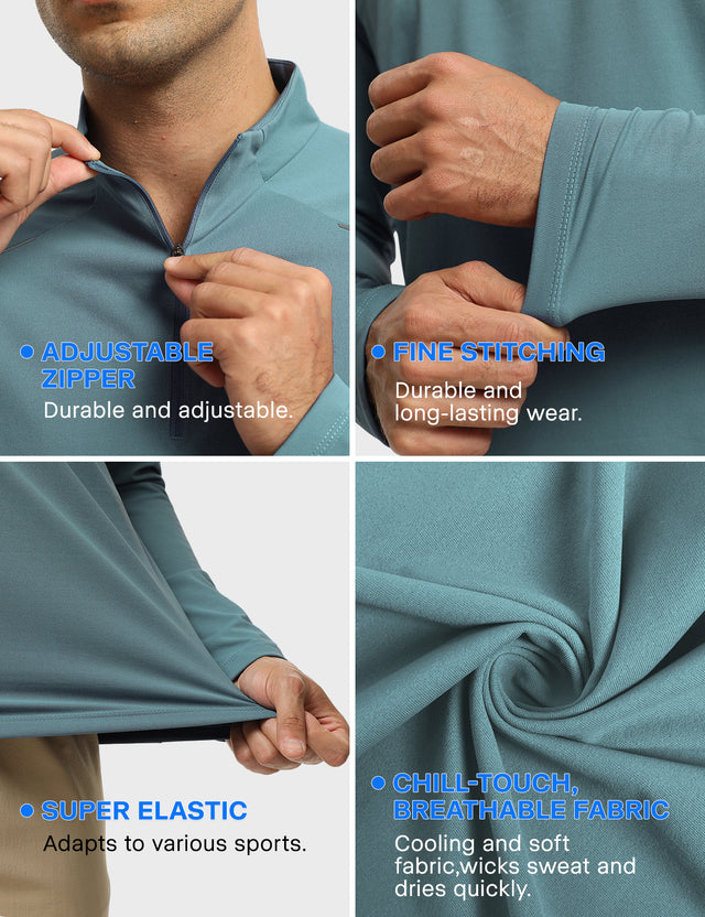 GEMYSE Men's Quarter Zip Pullover Long Sleeve Running Shirt 1/4 Zip Quick Dry Athletic Workout Shirts