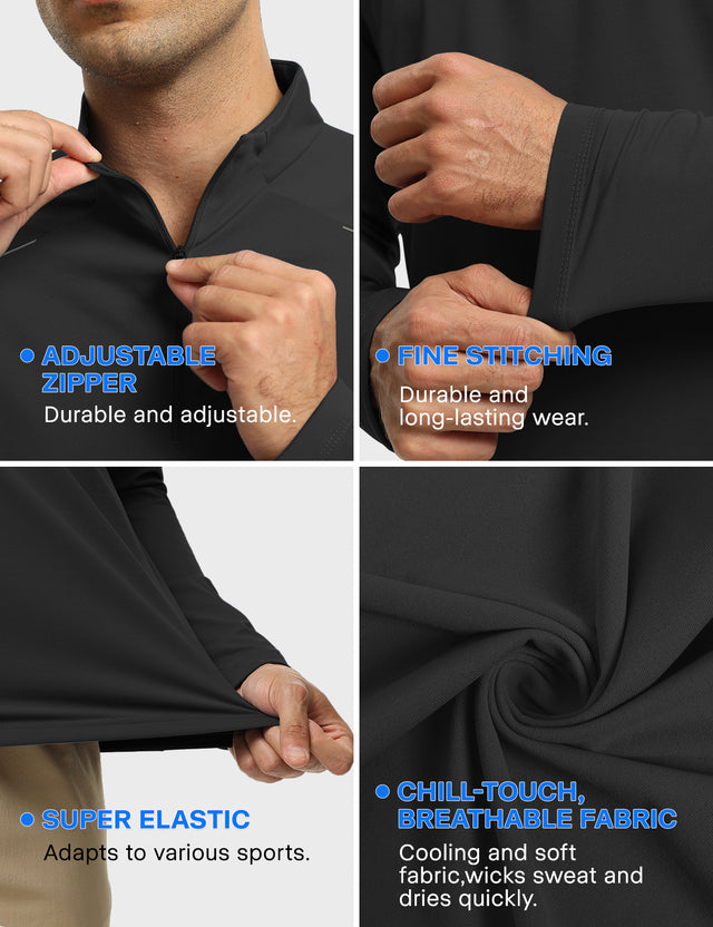 GEMYSE Men's Quarter Zip Pullover Long Sleeve Running Shirt 1/4 Zip Quick Dry Athletic Workout Shirts