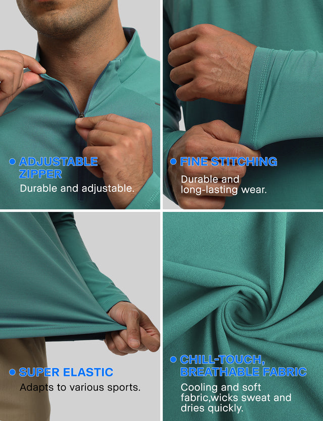 GEMYSE Men's Quarter Zip Pullover Long Sleeve Running Shirt 1/4 Zip Quick Dry Athletic Workout Shirts