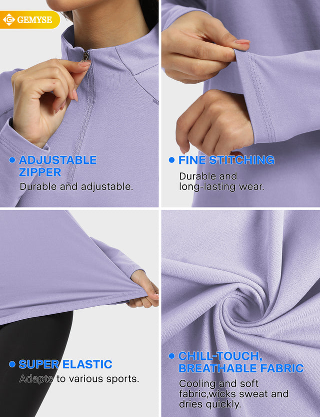 GEMYSE Women's 1/4 Zip Pullover Shirts Long Sleeve Workout Tops Quick Dry Casual Rash Guard Shirts