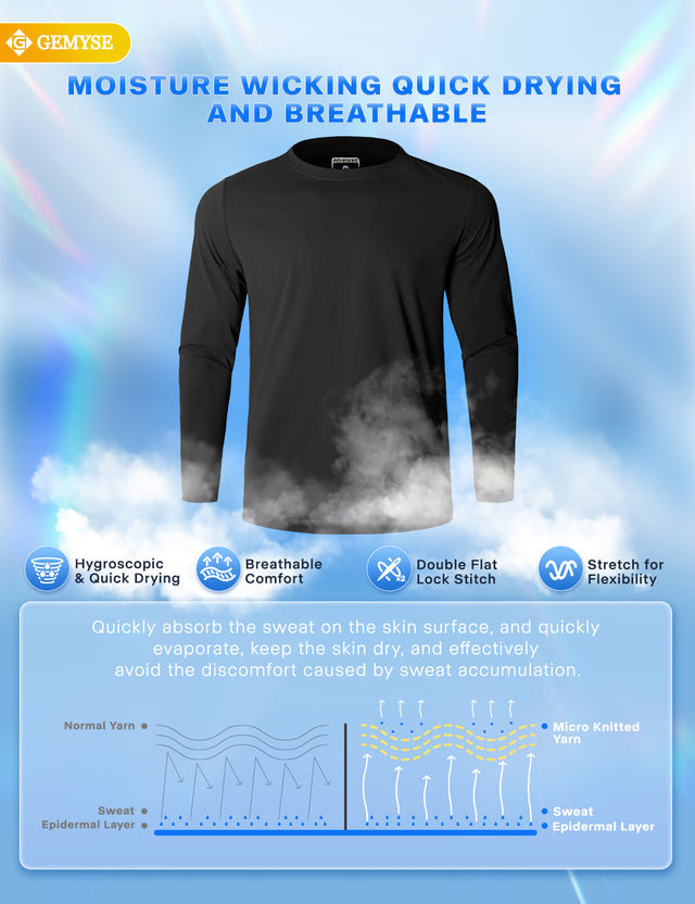 GEMYSE Men's Long Sleeve Shirts Sun Protection Athletic Breathable Moisture Wicking Rash Guard Shirt for Fishing Workout