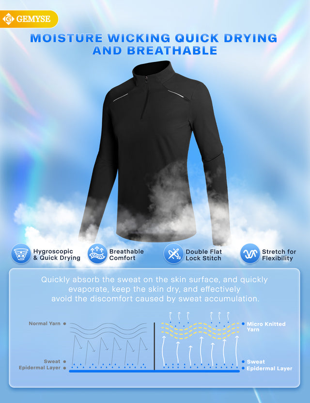 GEMYSE Women's 1/4 Zip Pullover Shirts Long Sleeve Workout Tops Quick Dry Casual Rash Guard Shirts