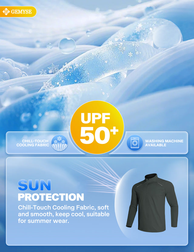 GEMYSE Men's Quarter Zip Pullover Long Sleeve Running Shirt 1/4 Zip Quick Dry Athletic Workout Shirts