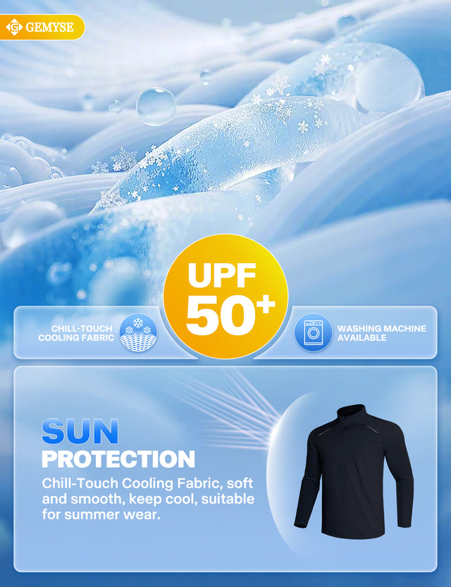 GEMYSE Men's Quarter Zip Pullover Long Sleeve Running Shirt 1/4 Zip Quick Dry Athletic Workout Shirts